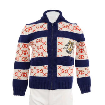 Gucci Men's Striped GG Lyre Mock Neck Zip Sweater Wool
