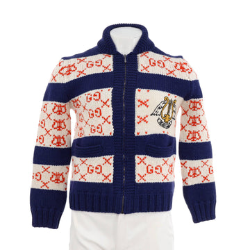 Gucci Men's Striped GG Lyre Mock Neck Zip Sweater Wool