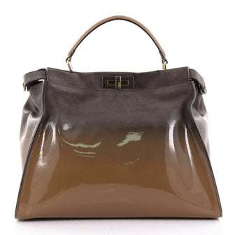 Fendi Peekaboo Handbag Ombre Patent and Suede Large Brown 2335001