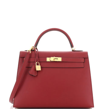 Hermes Kelly Handbag Red Epsom with Gold Hardware 32
