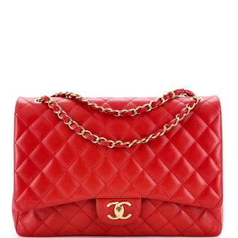 Chanel Classic Double Flap Bag Quilted Lambskin Maxi Red