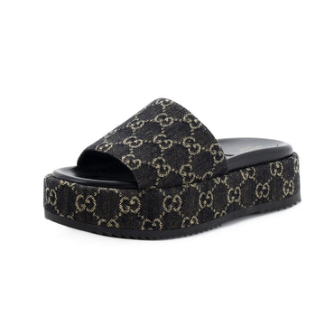Gucci Women's Angelina Platform Slide Sandals GG Denim