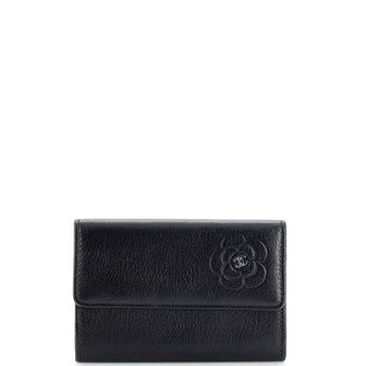 Chanel Flap Card Case Camellia Leather