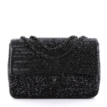Chanel Classic Single Flap Bag Sequins Jumbo Black