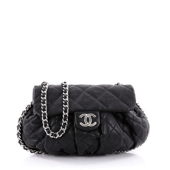 Chanel Chain Around Flap Bag Quilted Leather Medium Black