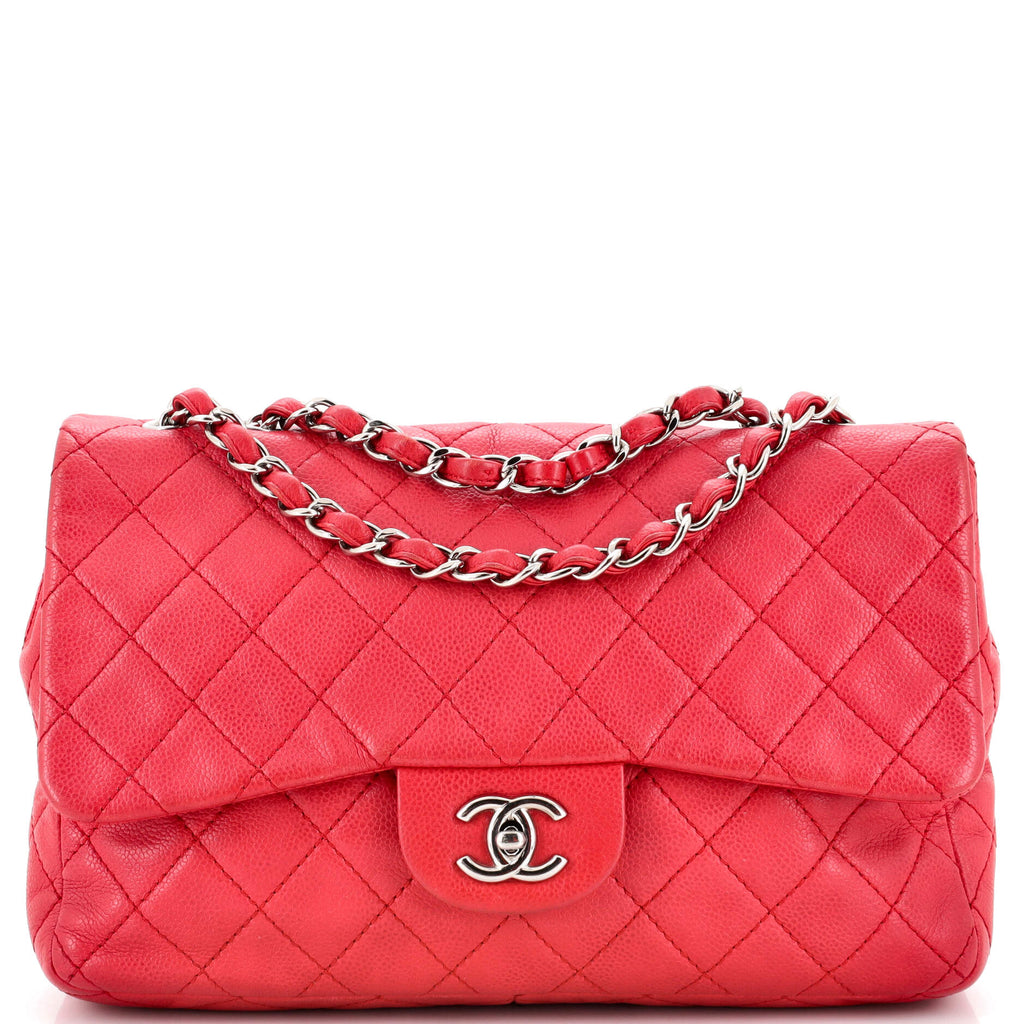 Chanel Classic Single Flap Bag Quilted Caviar Jumbo Red 2335542