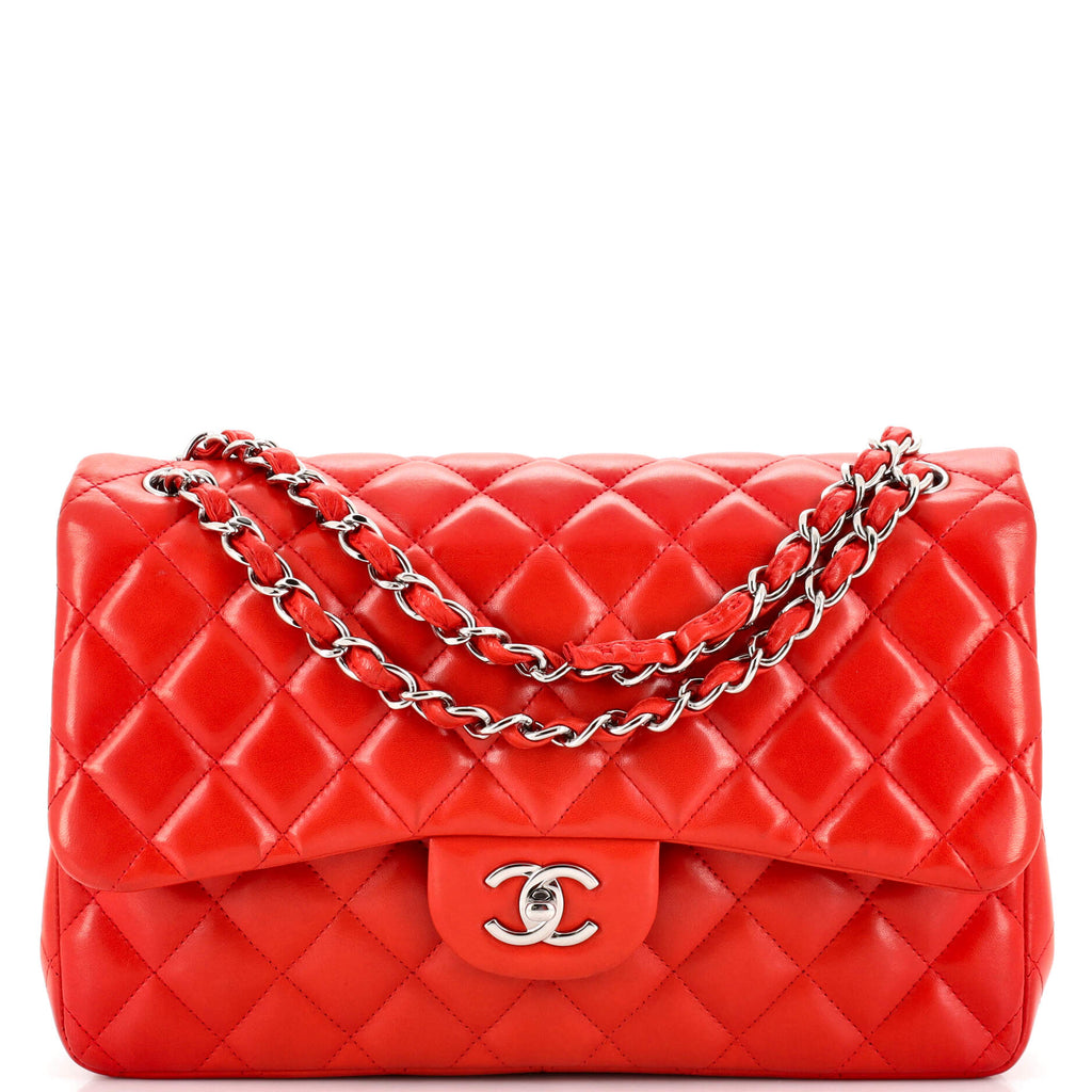 Chanel Classic Double Flap Bag Quilted Lambskin Jumbo Orange 2335543