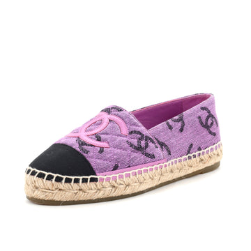 Chanel Women's CC Cap Toe Espadrilles Quilted Printed Denim