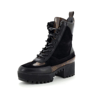 Louis Vuitton Women's Laureate Platform Desert Boots Suede with Monogram Canvas