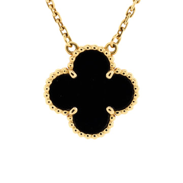 Van Cleef & Arpels Vintage Alhambra Pendant Necklace 18K Yellow Gold and Onyx
