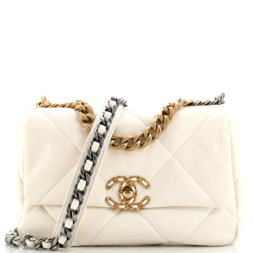 CHANEL Goatskin Quilted Large Chanel 19 Flap White | FASHIONPHILE