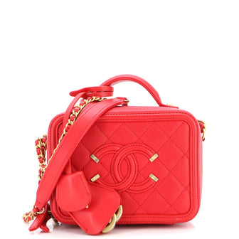 Chanel Red Quilted Caviar Leather Small CC Filigree Vanity Case