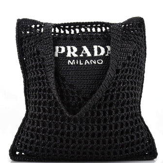 Prada Triangle Logo Open Tote Raffia
