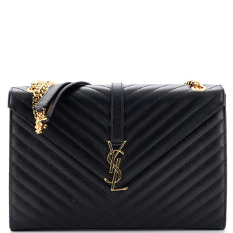 Saint Laurent Classic Monogram Envelope Satchel Matelasse Chevron Leather Large