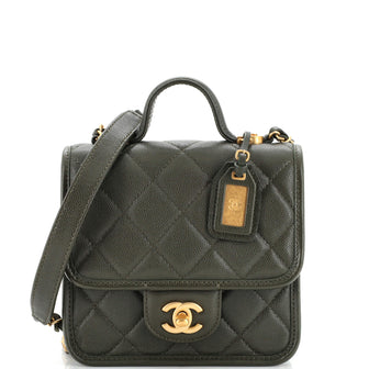 Chanel School Memory Top Handle Flap Bag Quilted Caviar Mini