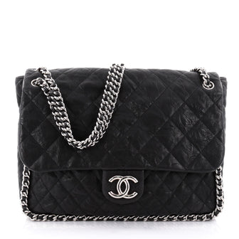 Chanel Chain Around Flap Bag Quilted Leather Maxi Black
