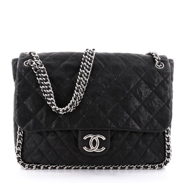 Chanel Chain Around Flap Bag Quilted Leather Maxi Black