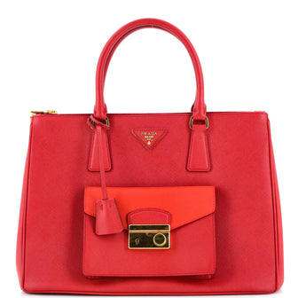 Prada Front Pocket Double Zip Lux Tote Saffiano Leather Medium