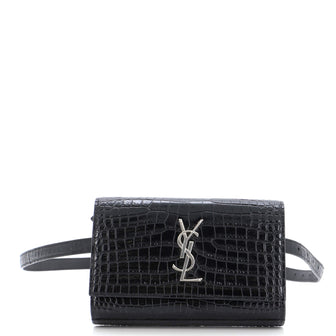 Saint Laurent Classic Monogram Kate Belt Bag Crocodile Embossed Leather