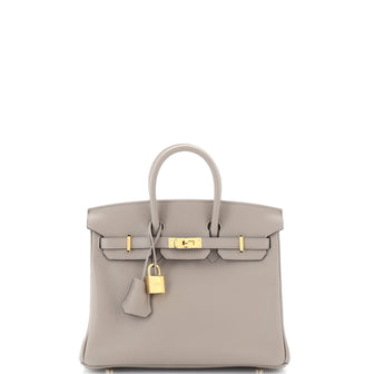 Hermes Birkin Handbag Grey Novillo with Gold Hardware 25