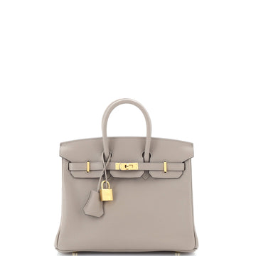 Hermes Birkin Handbag Grey Novillo with Gold Hardware 25
