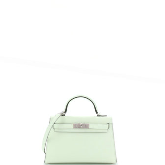 Hermes Kelly Mini II Bag Green Epsom with Palladium Hardware 20