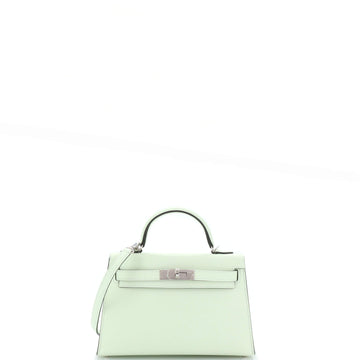 Hermes Kelly Mini II Bag Green Epsom with Palladium Hardware 20