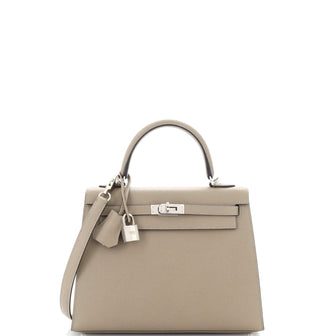 Hermes Kelly Handbag Grey Epsom with Palladium Hardware 25
