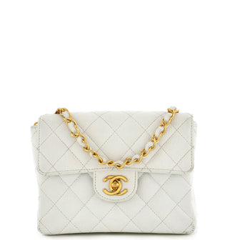 Chanel Vintage Square Classic Single Flap Bag Quilted Caviar Mini White