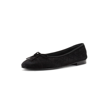 Chanel Women's CC Cap Toe Bow Ballerina Flats Quilted Suede