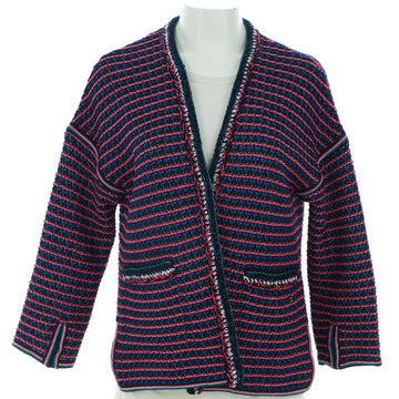 Chanel Women's Knitted Striped Metallic Open V-Neck Cardigan Cotton and Viscose Blend