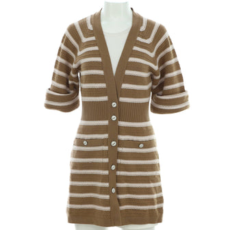 Chanel Women's Striped V-Neck Sweater Dress Cashmere