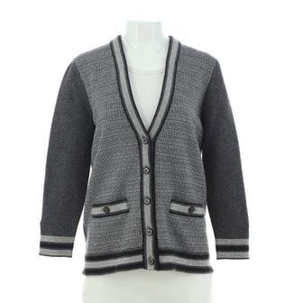 Chanel Women's Metallic Checked Colorblock V-Neck Cardigan Wool and Cashmere Blend