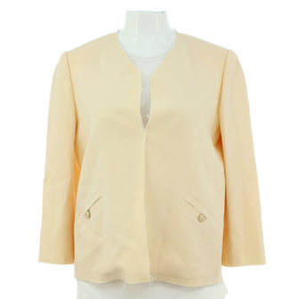 Chanel Women's Raw Hem Open Collarless Jacket Wool and Nylon Blend