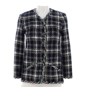 Chanel Women's Twisted Trim Two Pocket Collarless Jacket Tweed