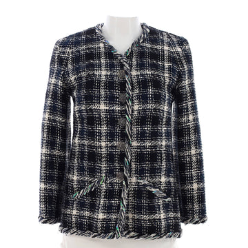 Chanel Women's Twisted Trim Two Pocket Collarless Jacket Tweed