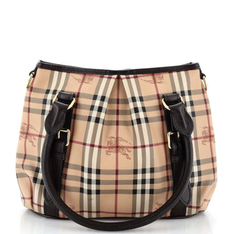 Burberry Northfield Convertible Tote Haymarket Coated Canvas Small