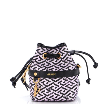 Versace La Greca Bucket Bag (Outlet) Printed Coated Canvas Mini