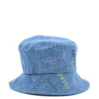 Chanel Denim Mood Bucket Hat Logo Printed Denim