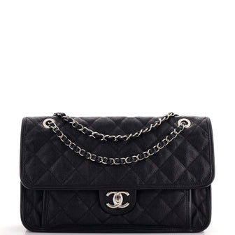 Chanel French Riviera Flap Bag Quilted Caviar Large