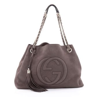 Gucci Soho Shoulder Bag Chain Strap Nubuck Medium Gray 2339003