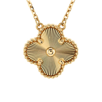 Van Cleef & Arpels Vintage Alhambra Pendant Necklace Guilloche 18K Yellow Gold