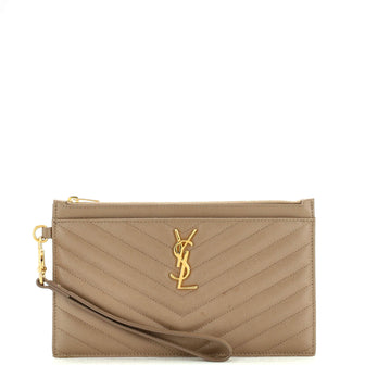 Saint Laurent Classic Monogram Zip Bill Pouch Matelasse Chevron Leather Large