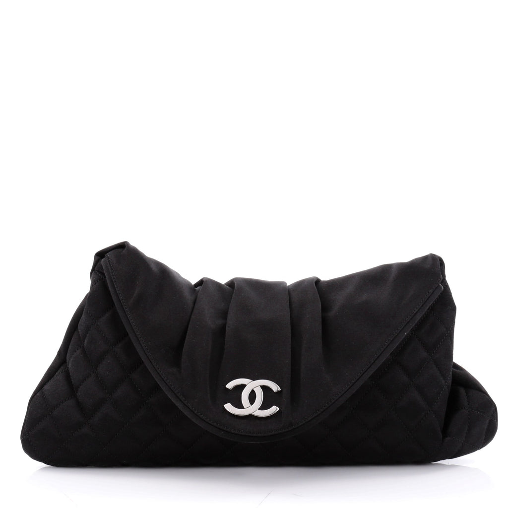 Buy Chanel CC Half Moon Clutch Quilted Satin Large Black 2339502