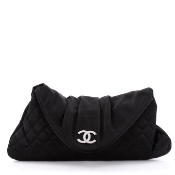 Chanel CC Half Moon Clutch Quilted Satin Large Black