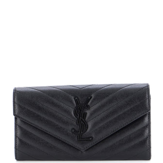 Saint Laurent Classic Monogram Flap Wallet Matelasse Chevron Leather Large