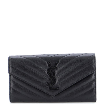 Saint Laurent Classic Monogram Flap Wallet Matelasse Chevron Leather Large