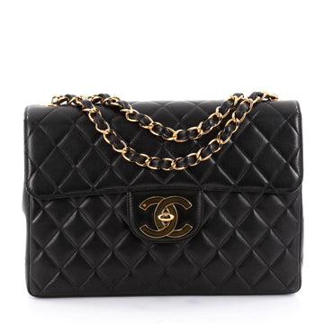 Chanel Vintage Classic Single Flap Bag Quilted Lambskin Jumbo Black