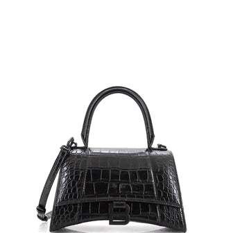 Balenciaga Hourglass Top Handle Bag Crocodile Embossed Leather Small