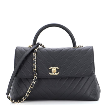 Chanel Coco Top Handle Bag Chevron Caviar Medium